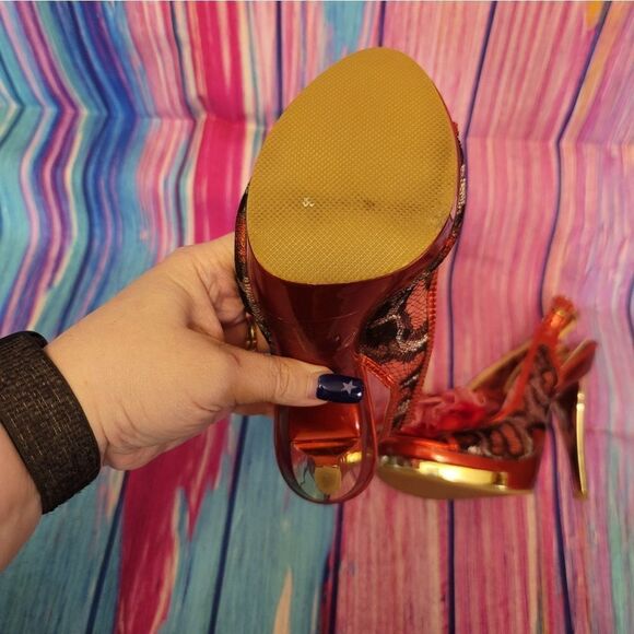 Italina Red and Gold Leopard Print Heels - Picture 13 of 16